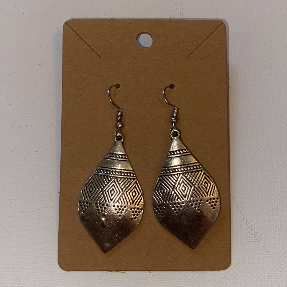 Silver boho rustic country style dangle earrings.